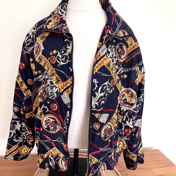 90's Silk Zip Up Golf Jacket - Windbreaker - Lightweight - Navy & Gold -Sz Small - Picture 3 of 11